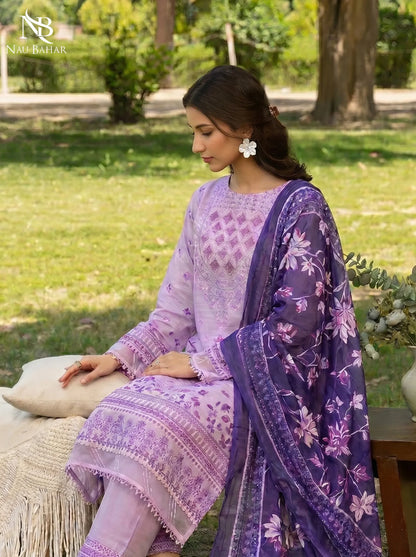 Petal Pink - Embroidered Zari Lawn Stitched 3 Piece - NauBahar