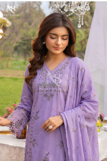 LILAC - Noor-e-Summer Stitched Embroidered Lawn 3 Piece - NauBahar