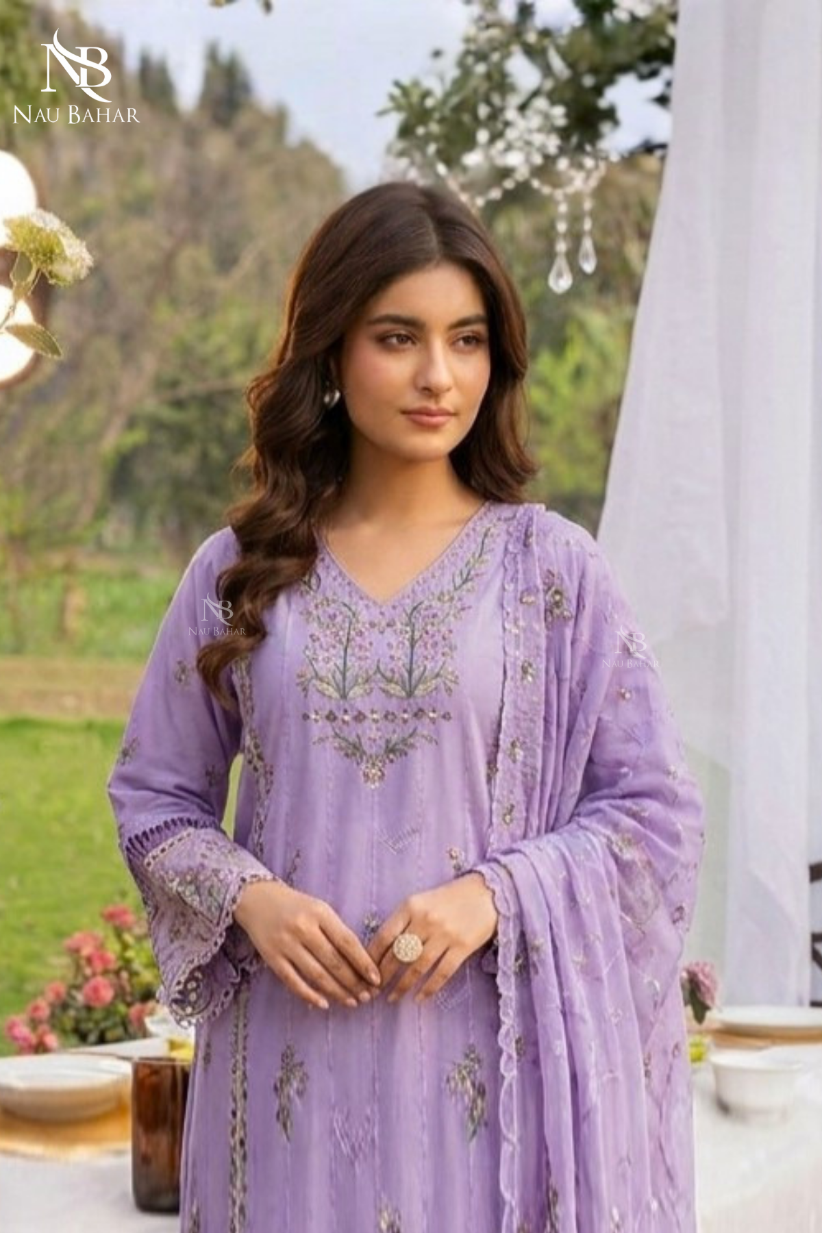LILAC - Noor-e-Summer Stitched Embroidered Lawn 3 Piece - NauBahar