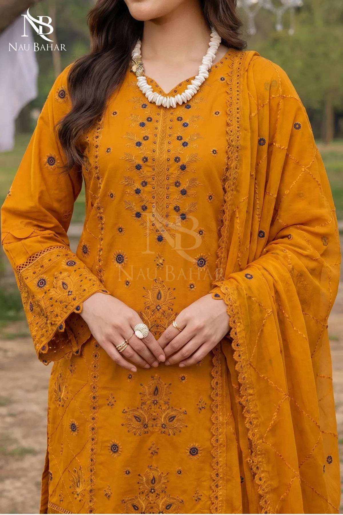 MUSTARD - Noor-e-Summer Stitched Embroidered Lawn 3 Piece - NauBahar