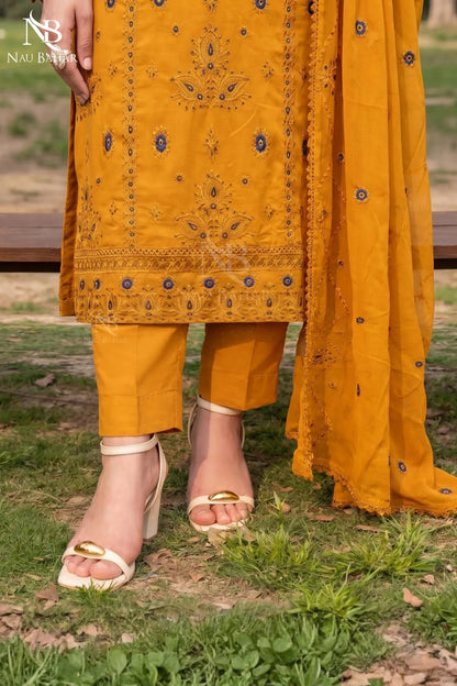 MUSTARD - Noor-e-Summer Stitched Embroidered Lawn 3 Piece - NauBahar